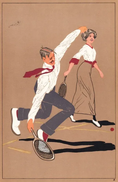 Framed Print : Edwardian couple playing tennis Framed Print : Edwardian couple playing tennis