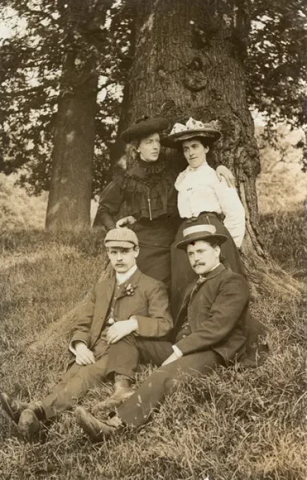Framed Print : Two Edwardian Couples on a jolly jaunt Framed Print : Two Edwardian Couples on a jolly jaunt