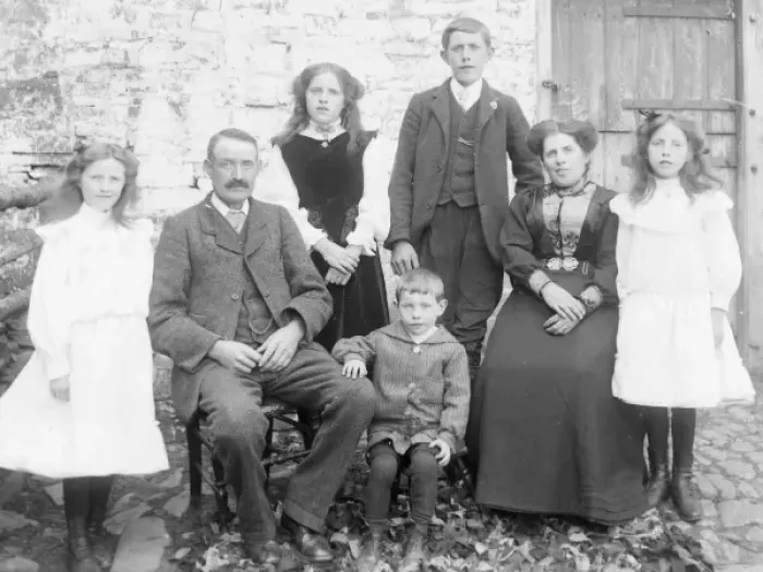 Framed Print : Edwardian family group outside house, Mid Wales Framed Print : Edwardian family group outside house, Mid Wales