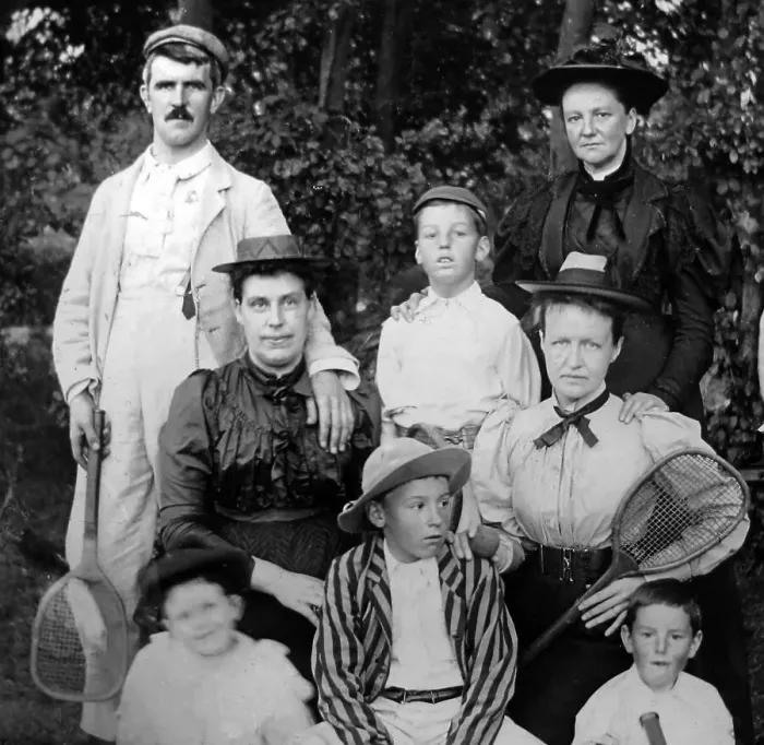 Framed Print : Edwardian family ready for tennis - early 1900s Framed Print : Edwardian family ready for tennis - early 1900s