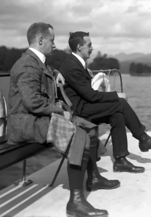 Framed Print : Edwardian gentlemen on a boat in the Lake District Framed Print : Edwardian gentlemen on a boat in the Lake District