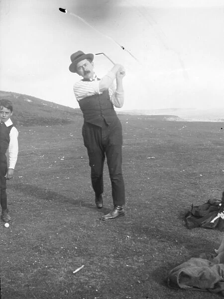 Edwardian golfer on the Pembrokeshire coast