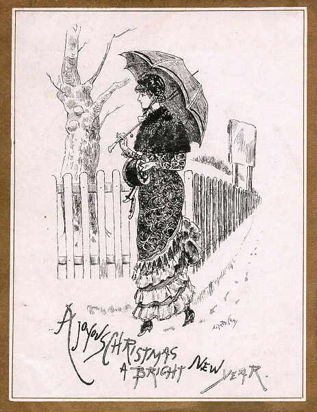 Edwardian lady on a sepia Christmas and New Year card