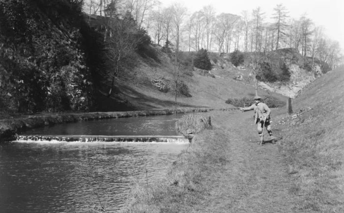 Framed Print : Edwardian man fishing in Dovedale Framed Print : Edwardian man fishing in Dovedale
