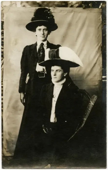 Framed Print : Two Edwardian men dressed as suffragettes Framed Print : Two Edwardian men dressed as suffragettes