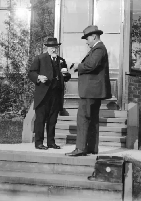 Framed Print : Two Edwardian men on terrace Framed Print : Two Edwardian men on terrace