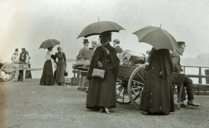 Framed Print : Edwardian passengers waiting to board a boat Framed Print : Edwardian passengers waiting to board a boat