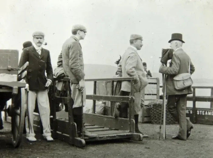 Framed Print : Edwardian passengers waiting to board a boat Framed Print : Edwardian passengers waiting to board a boat