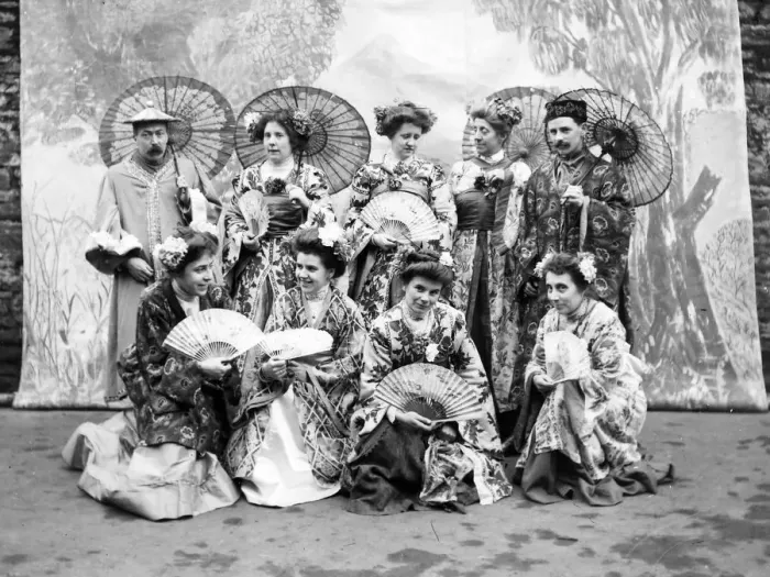 Framed Print : Edwardian performers in oriental costume, Mid Wales Framed Print : Edwardian performers in oriental costume, Mid Wales