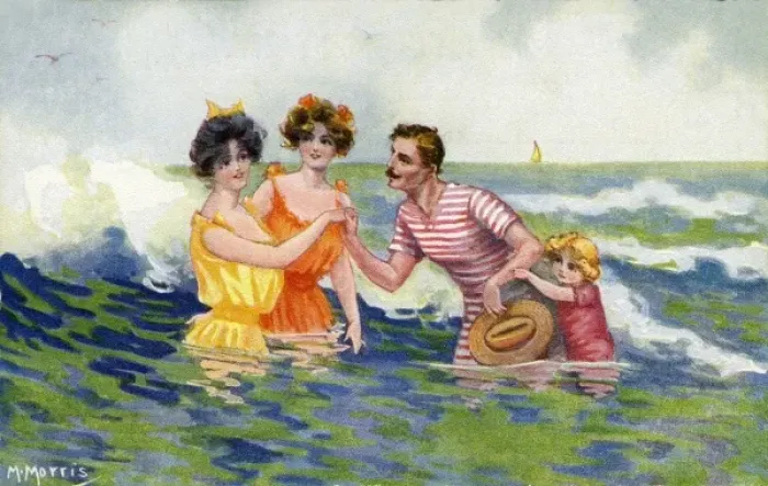 Framed Print : Edwardian sea bathers Framed Print : Edwardian sea bathers