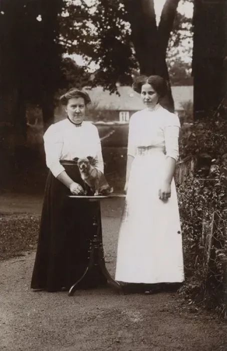 Framed Print : Edwardian women with dog Framed Print : Edwardian women with dog