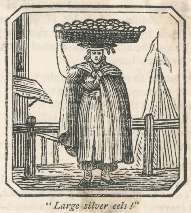 Framed Print : Eel Seller / Woodcut Framed Print : Eel Seller / Woodcut