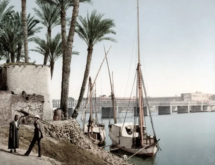 Framed Print : Egypt - boats on the River Nile and bridge Cairo Framed Print : Egypt - boats on the River Nile and bridge Cairo