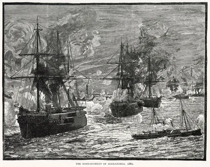 Framed Print : Egypt: the bombardment of Alexandria by the British in 1882. Date: 1882 Framed Print : Egypt: the bombardment of Alexandria by the British in 1882. Date: 1882