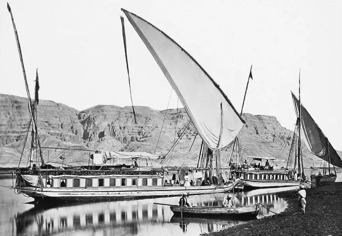 Framed Print : Egypt - a Dahabeeyah on the River Nile - Victorian period Framed Print : Egypt - a Dahabeeyah on the River Nile - Victorian period