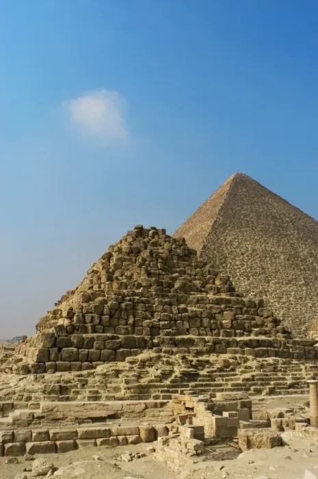 Framed Print : Egypt. Henutsens pyramid at Giza with the Pyramid of Khufu Framed Print : Egypt. Henutsens pyramid at Giza with the Pyramid of Khufu