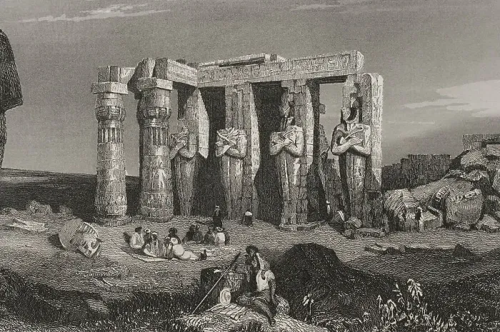 Framed Print : Egypt. Thebes. Temple of Memnon. Engraving by Rouargue Framed Print : Egypt. Thebes. Temple of Memnon. Engraving by Rouargue