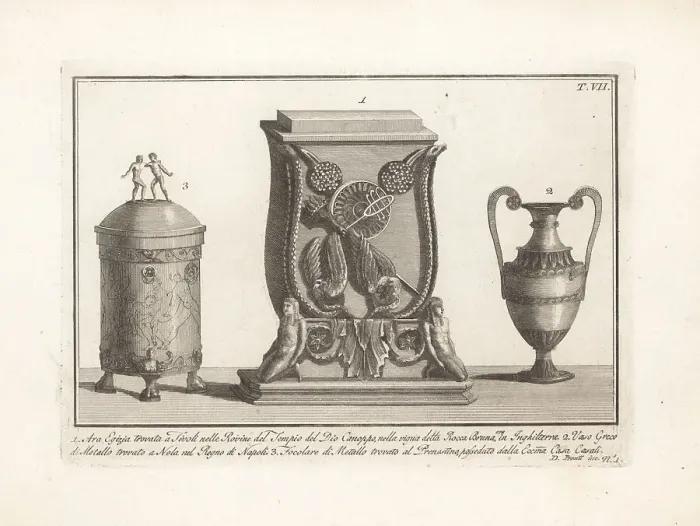 Framed Print : Egyptian altar, Greek vase and metal hearth Framed Print : Egyptian altar, Greek vase and metal hearth