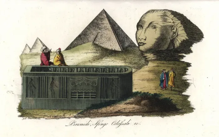 Framed Print : Egyptian architecture: pyramids, Sphinx and sarcophagus Framed Print : Egyptian architecture: pyramids, Sphinx and sarcophagus