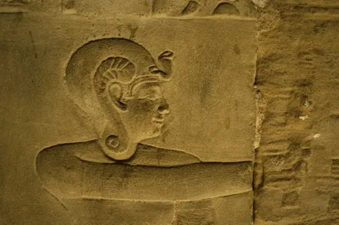 Framed Print : Egyptian Art. Dendera. Hathor Temple. The god Ihy probably h Framed Print : Egyptian Art. Dendera. Hathor Temple. The god Ihy probably h