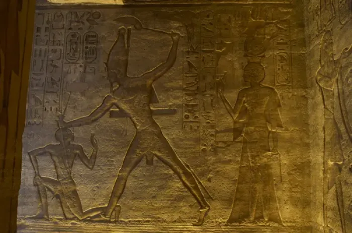 Framed Print : Egyptian art. Great Temple of Ramses II. Relief depicting th Framed Print : Egyptian art. Great Temple of Ramses II. Relief depicting th