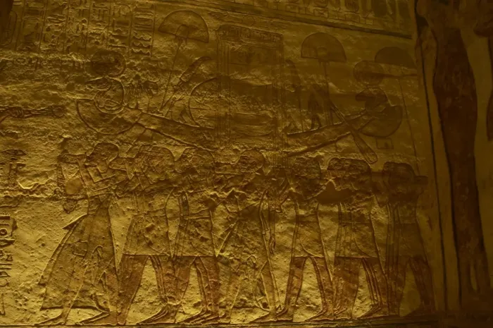 Framed Print : Egyptian art. Great Temple of Ramses II. Priests in processi Framed Print : Egyptian art. Great Temple of Ramses II. Priests in processi