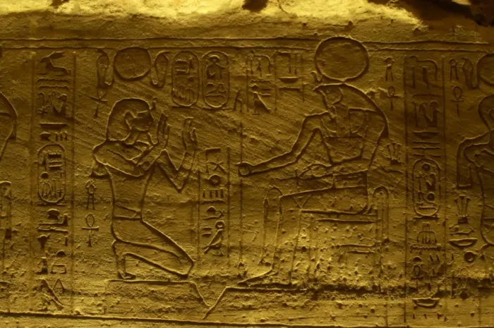 Framed Print : Egyptian art. Great Temple of Ramses II. Relief depicting an Framed Print : Egyptian art. Great Temple of Ramses II. Relief depicting an