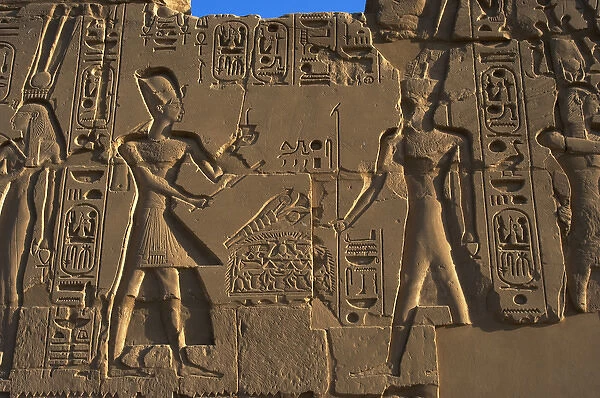 Egyptian Art. Karnak. The Pharaoh Ramesses II carrying an of