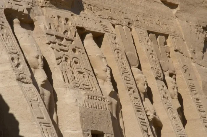 Framed Print : Egyptian art. Temple of Hathor or Small Temple. Facade depic