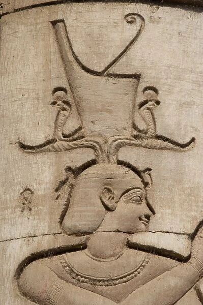 Egyptian Art. Temple of Kom Ombo. Pharaoh offering wearing R