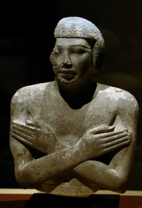 Framed Print : Egyptian Art. Upper Part of a statue representing a man call Framed Print : Egyptian Art. Upper Part of a statue representing a man call