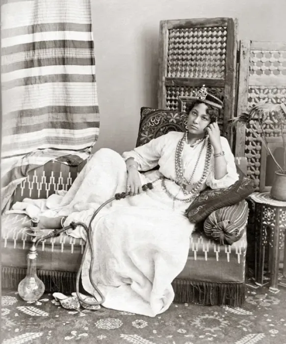 Framed Print : Egyptian dancer with hookah, circa 1880s Framed Print : Egyptian dancer with hookah, circa 1880s