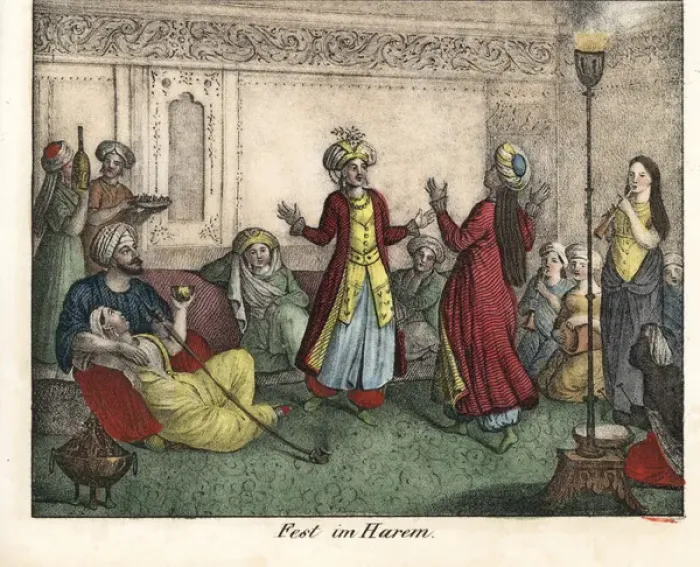 Framed Print : Egyptian harem with women dancing and playing music Framed Print : Egyptian harem with women dancing and playing music