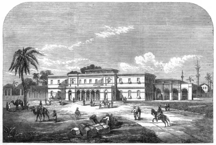 Framed Print : The Egyptian railway terminus at Alexandria, 1858 Framed Print : The Egyptian railway terminus at Alexandria, 1858