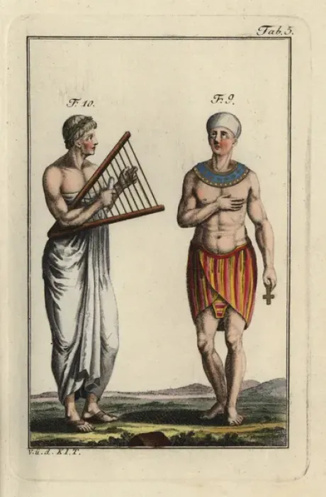 Framed Print : Egyptian sacrificial priest and another priest with harp Framed Print : Egyptian sacrificial priest and another priest with harp