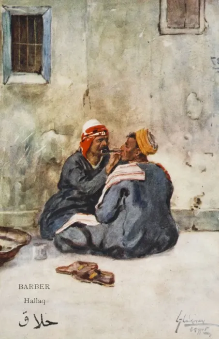 Framed Print : Egyptian street barber shaving a customer Framed Print : Egyptian street barber shaving a customer