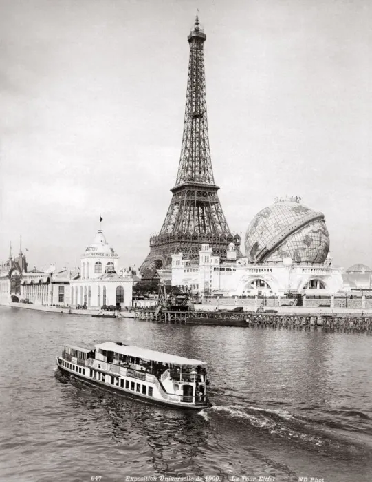 Framed Print : Eiffel Tower, boat on the river Seine, World Fair, 1900 Framed Print : Eiffel Tower, boat on the river Seine, World Fair, 1900