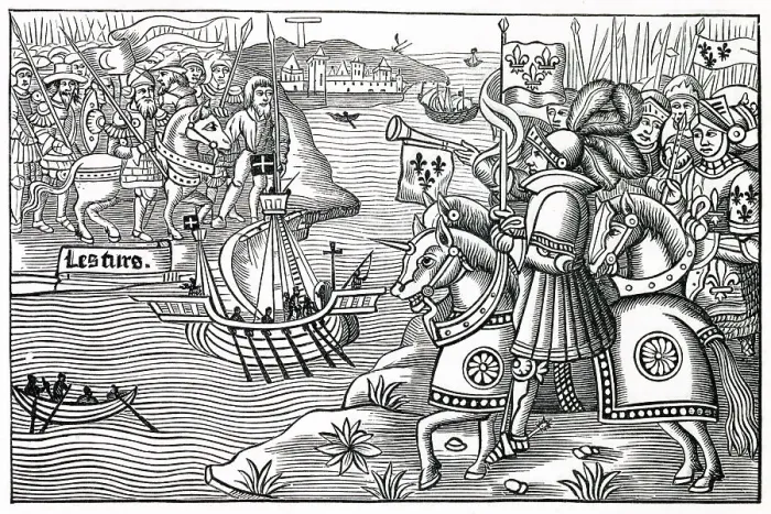 Framed Print : EIGHTH CRUSADE Louis IX lands at Carthage, whence he will advance to Tunis where he will die of the plague Date: 1270 Framed Print : EIGHTH CRUSADE Louis IX lands at Carthage, whence he will advance to Tunis where he will die of the plague Date: 1270