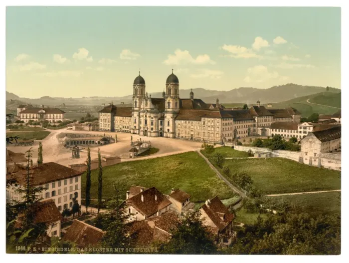 Framed Print : Einsiedeln, schoolhouse and monastery, Lake Lucerne, Switzer Framed Print : Einsiedeln, schoolhouse and monastery, Lake Lucerne, Switzer