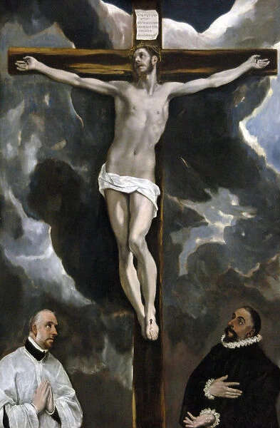 El Greco (1541-1614). Christ on the Cross Adored by Donors