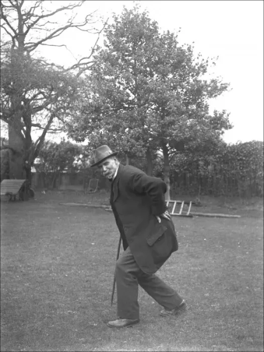Framed Print : Elderly man on a lawn in Devon Framed Print : Elderly man on a lawn in Devon