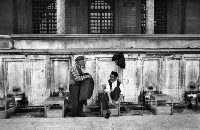 Framed Print : Two elderly muslim men dress after washing, Istanbul, Turkey Framed Print : Two elderly muslim men dress after washing, Istanbul, Turkey