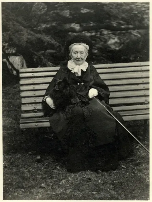 Framed Print : Elderly woman on a bench with her dog Framed Print : Elderly woman on a bench with her dog