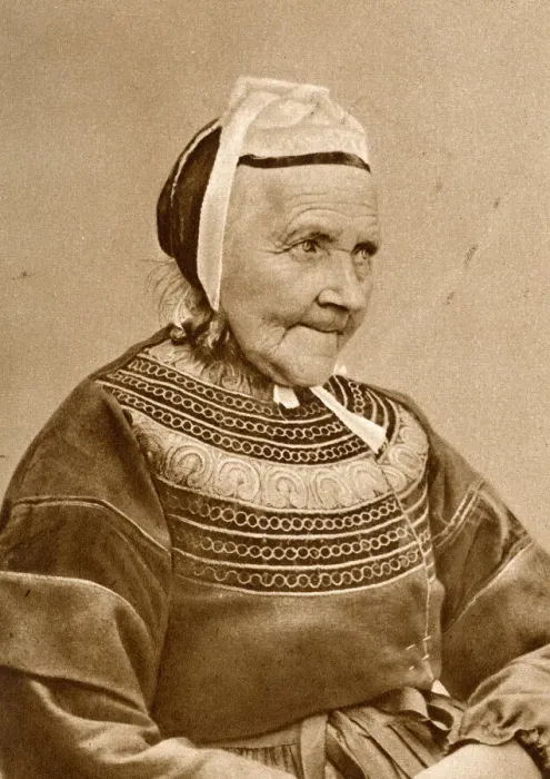 Framed Print : Elderly woman in traditional costume, France Framed Print : Elderly woman in traditional costume, France