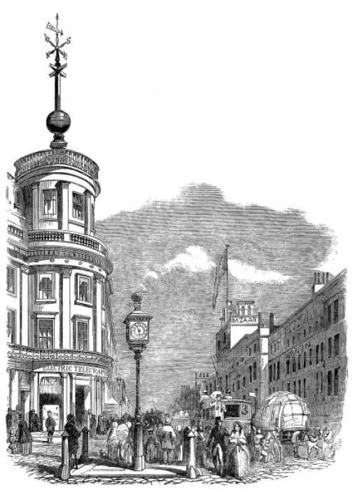 Framed Print : Electric Clock and Time-Ball, Strand, London, 1852 Framed Print : Electric Clock and Time-Ball, Strand, London, 1852