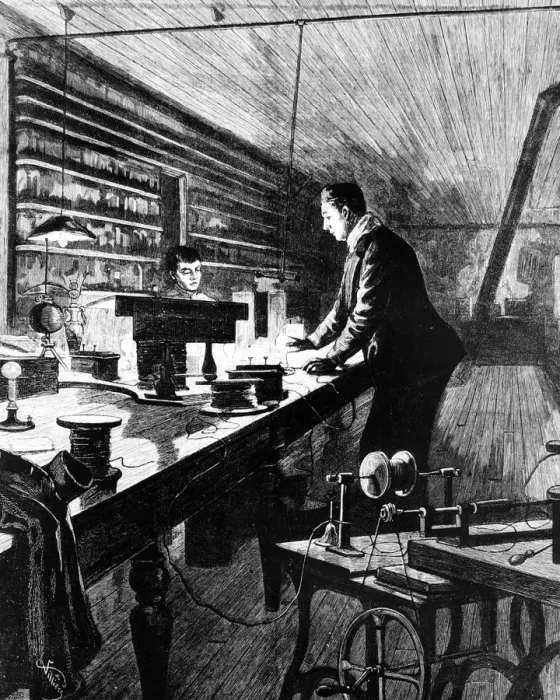 Framed Print : The electric light- Mr Edison in his laboratory: a sketch fr Framed Print : The electric light- Mr Edison in his laboratory: a sketch fr
