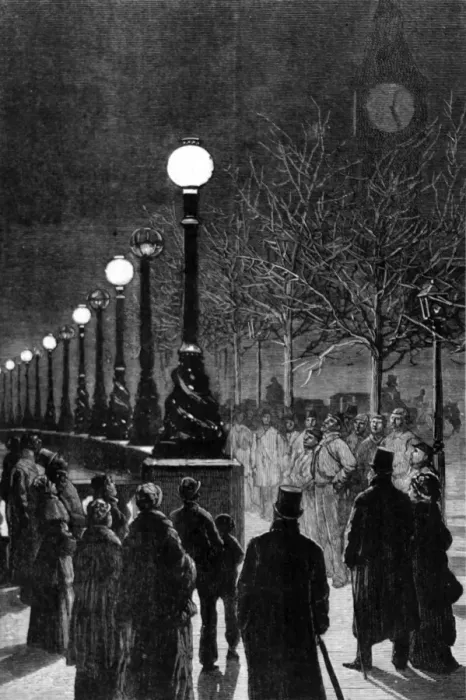 Framed Print : The Electric Light on the Thames Embankment Framed Print : The Electric Light on the Thames Embankment