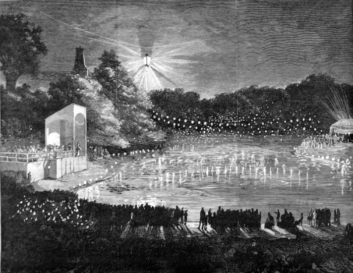 Framed Print : Electric Lighting at Alexandra Palace Lakes, 1880 Framed Print : Electric Lighting at Alexandra Palace Lakes, 1880