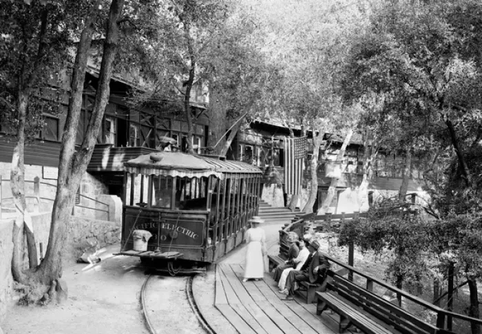 Framed Print : An Electric railway car at Ye Alpine Tavern, Mount Lowe Rail Framed Print : An Electric railway car at Ye Alpine Tavern, Mount Lowe Rail