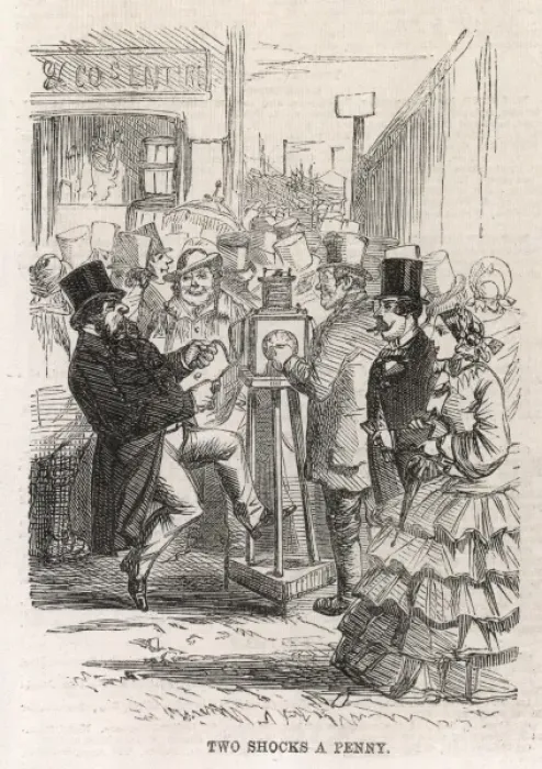 Framed Print : Electric Shock Machine, on Derby Day, 1860 Framed Print : Electric Shock Machine, on Derby Day, 1860
